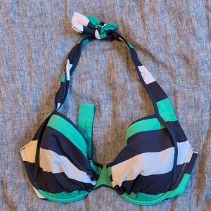 Striped Halter Bikini Top - Green and Black